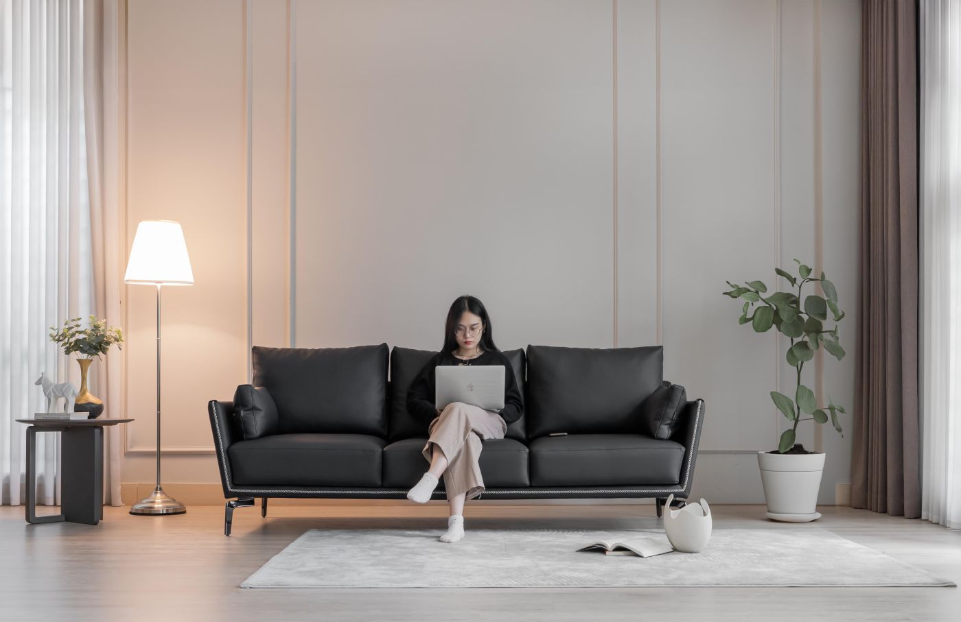 Dài 2.1m - da thật màu đen chì