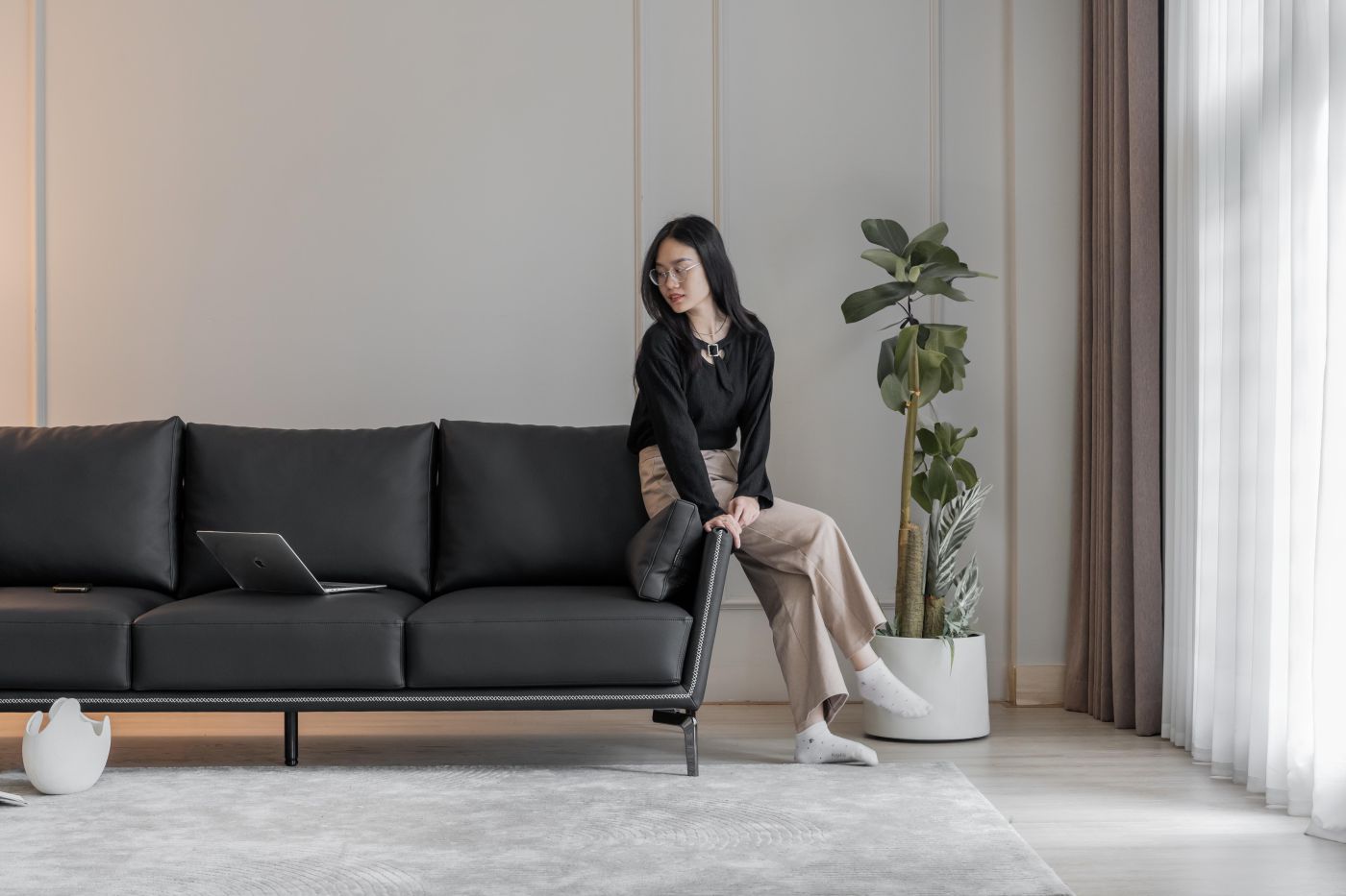 Dài 2.1m - da thật màu đen chì