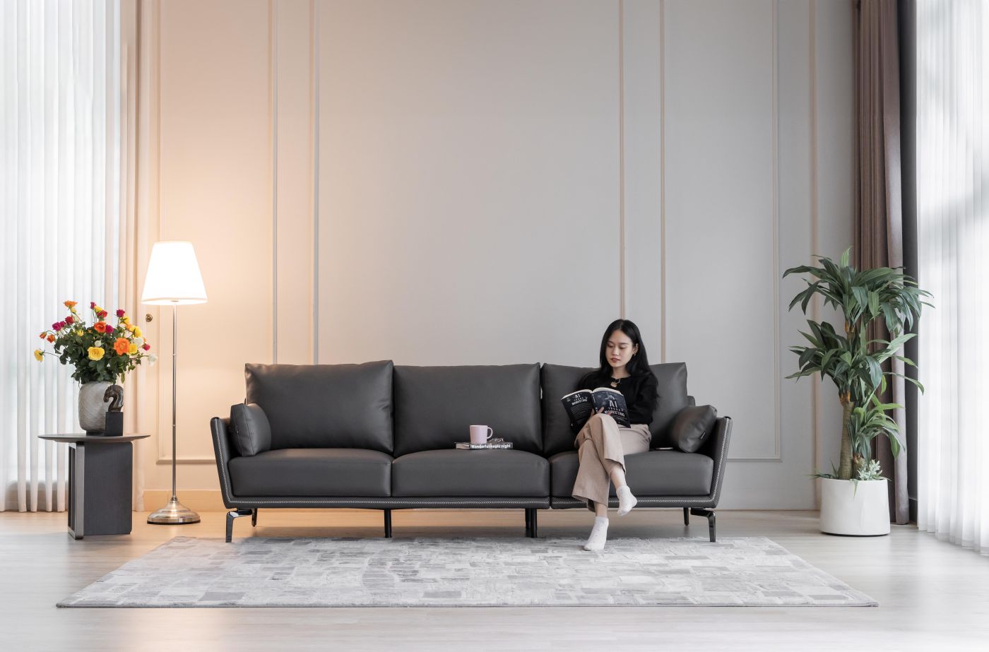 Dài 2.1m - da thật màu xám ghi